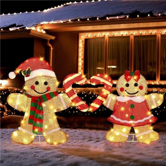 Other - 22.5’’ Lighted Christmas Yard Decor 2pcs Light Up Gingerbread Man Couple Decor
